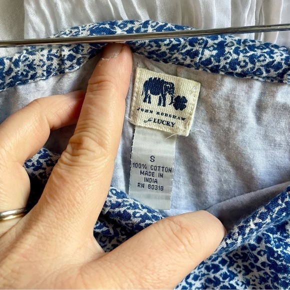 John Robshaw for Lucky 🍀 Blue Flower Block Print Skirt w/ drawstring, S - Picture 3 of 10